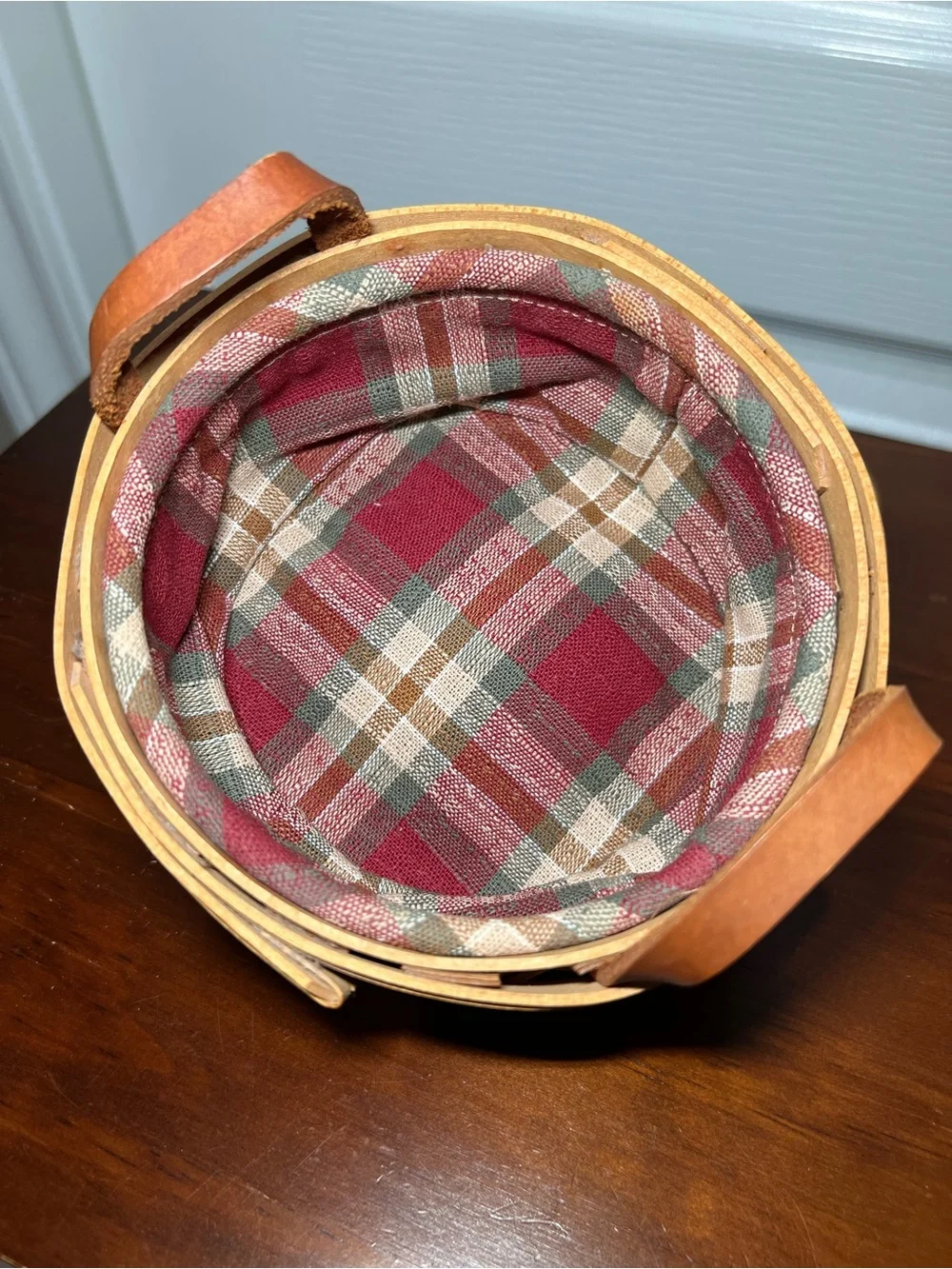 Vtg Longaberger Handwoven Basket with Red Plaid Liner 2002